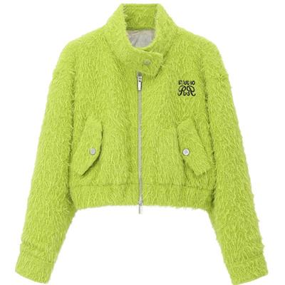 设计师款多巴胺嫩绿短夹克外套