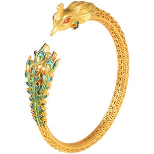 凤回首银鎏金手镯非遗花丝镂空珐琅凤凰青鸾新中式纯银手环银手镯