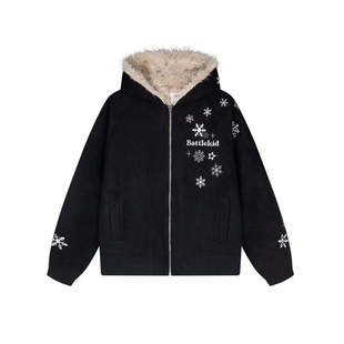 KINDD美式复古雪花刺绣毛领连帽座山雕棉服男女情侣宽松外套棉衣