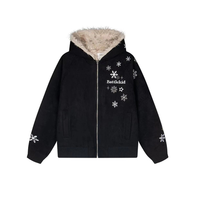 KINDD美式复古雪花刺绣毛领连帽座山雕棉服男女情侣宽松外套棉衣