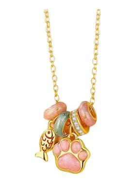 925银萌趣猫爪珐琅吊坠项链女