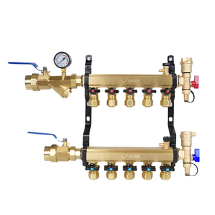 金牛大流量地暖分水器家用地热分水器全铜 主管32/1寸支路20/4分