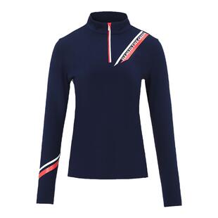 svg高尔夫冬季新款女装字母印花长袖t恤立领条纹针织运动上衣女