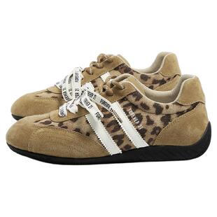 F21厚底真皮赛车鞋女内增高2026新款春季百搭豹纹阿甘运动德训鞋