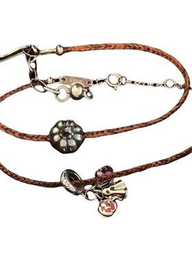 hellojune 通体925银做旧小南瓜 橘色杂线手绳万圣节手链