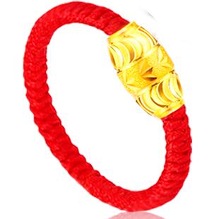 黄金转运珠戒指女本命年红绳手链足金幸运珠情侣路路通配饰金戒指