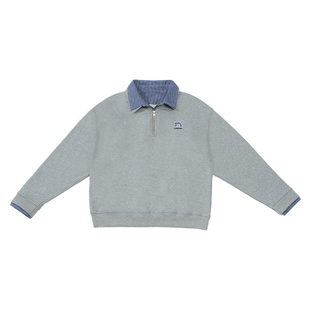 蒲熠星同款LOGICAT卫衣假两件复古polo领男女情侣装休闲长袖上衣