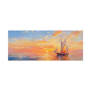 大芬村现代手绘油画一帆风顺客厅装饰画高级感立体治愈系海景挂画