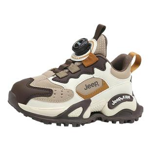 Jeep儿童户外运动鞋新款棉鞋加绒皮面男童老爹鞋中大童男孩跑步鞋