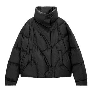 TKY SHOP黑色短款立领羽绒服女冬新款保暖不规则绗缝设计感外套