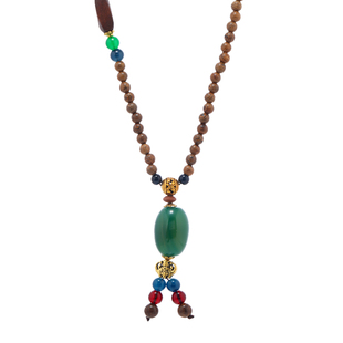 复古民族风百搭男女毛衣链长款高档木质吊坠佛珠项链挂件棉麻配饰