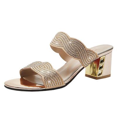 粗跟水钻凉拖鞋女2025新款夏季外穿配裙子时尚高级感女士凉鞋女鞋