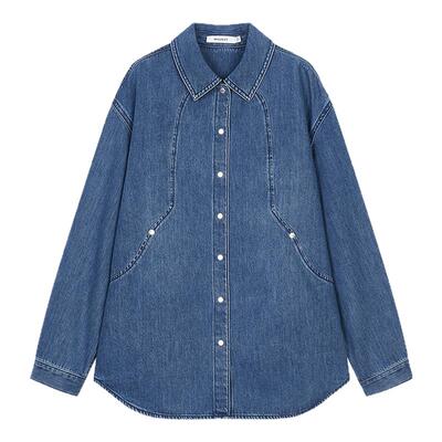 MOUSSY 春季新品中性风宽松后背刺绣牛仔衬衫女028ISZ10-0301