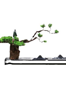 仿真绿植摆件茶室桌面实木工艺品