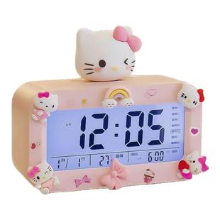 凯蒂猫桌面闹钟学生专用起床神器儿童上学台钟女生静音夜光充电款