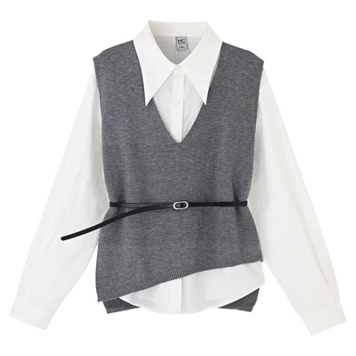 女装翻领衬衣配马甲两件