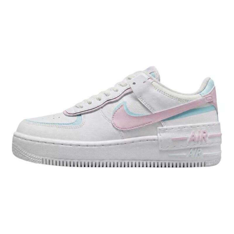 Nike耐克女鞋白蓝粉马卡龙空军一号双勾解构厚底休闲鞋DZ1847-121