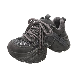 6cm厚底水钻老爹鞋女2025秋冬新款百搭时尚休闲小个子增高运动鞋