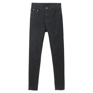 175高个子加长裤子180黑色牛仔裤女m烟灰色高腰小脚加绒秋冬铅笔