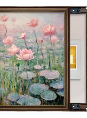 美式电表箱装饰画莫奈睡莲荷花电闸盒配电箱遮挡挂画欧式复古油画