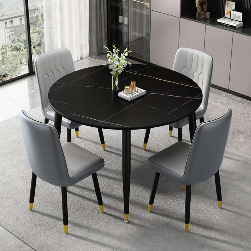 圆形岩板餐桌家用小户型现代简约餐厅饭桌正方形大理石餐桌椅组合