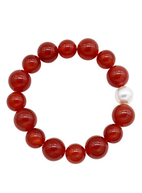 鸿运天然红玛瑙珍珠手链原创设计