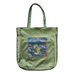 【牧神午后】原创新国风狴犴印花缎面双面单肩包收纳托特包购物袋