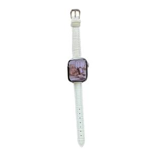 酒红细亮面竹节纹真皮适用applewatch苹果手表SE静静的表带iwatch