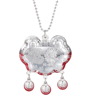 足银9999纯银锁金龙长命锁吊坠长生锁新生婴儿男女宝宝手镯小孩子