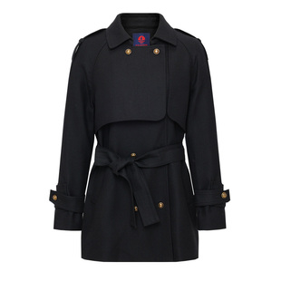 [纯羊毛]Navigare意大利小帆船黑色风衣外套女士秋季休闲毛呢大衣