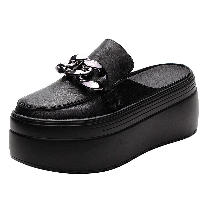 厚底小个子白色无后跟网红半拖鞋