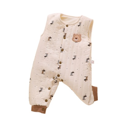 婴儿背带裤子夹棉加厚秋冬季外穿一岁女宝宝加绒保暖棉裤裆部按扣