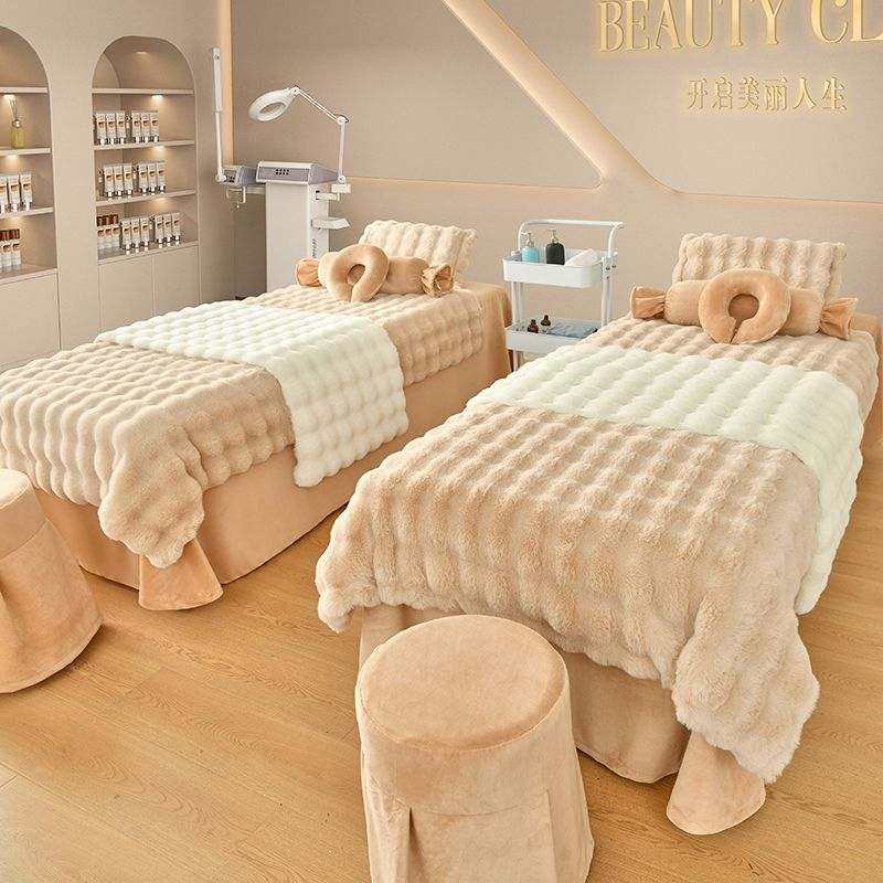 美容床罩四件套床罩轻奢高级感泡泡绒按摩理疗头疗床专用床套纯色