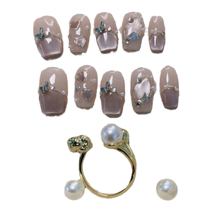 手工光疗穿戴甲冰透爆闪猫眼晶石蝴蝶假指甲贴片高级感新娘指甲贴