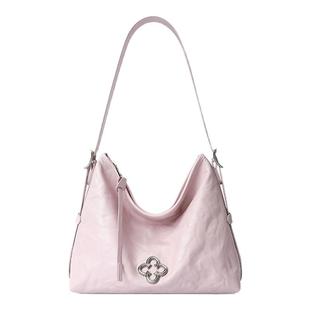 CASSILE卡思乐松涛hobo包2025新款褶皱牛皮托特包粉色单肩斜挎包