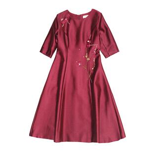 喜婆婆A字裙婚宴装洋气高级感圆领中袖中长款鱼尾裙酒会年会礼服