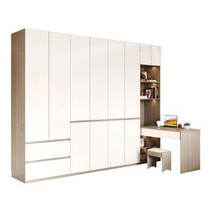 北欧卧室家用实木多层板大衣柜书桌一体组合L型生态板连体电脑桌