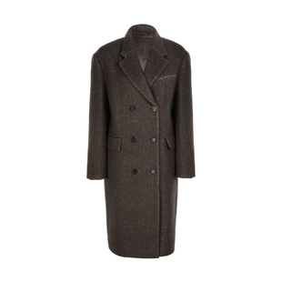 LYNEE【缪西亚大衣】棕色人字纹羊毛大衣 miu系复古直筒毛呢外套