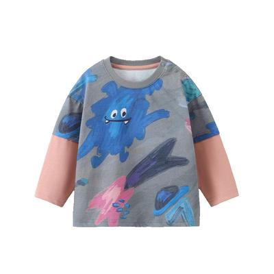 [7A抗菌]齐齐熊男童t恤长袖春秋款宝宝假两件上衣儿童打底衫女童