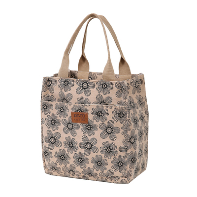 新款灯芯绒印花手提包饭盒袋