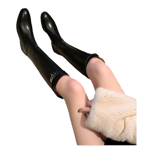 长筒靴女冬2025新款粗跟锁扣高筒靴骑士靴侧拉链斜口不过膝中筒靴