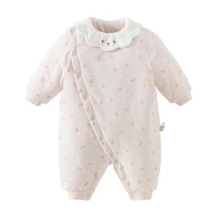 戴维贝拉新生儿衣服爬服2025冬装新款女宝夹棉婴儿连体衣哈衣棉服