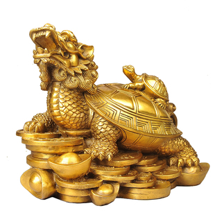 聚贤阁纯铜龙龟摆件母子龙龟家居卧室摆件家用装饰工艺品