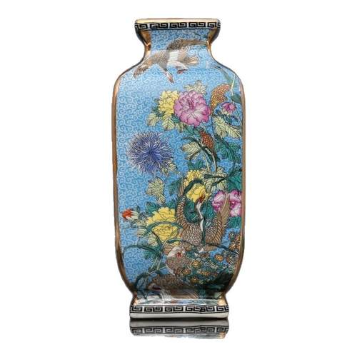 仿大清乾隆年制蓝地珐琅彩描金四方花鸟花瓶仿古玩瓷器收藏_虎窝淘