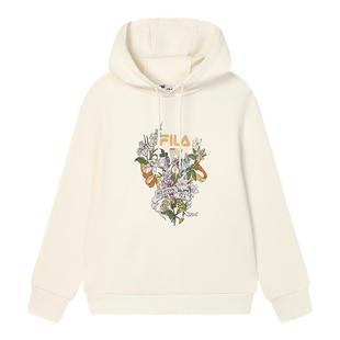 FILA 斐乐官方女子连帽卫衣2025春新款休闲舒适花朵刺绣针织上衣