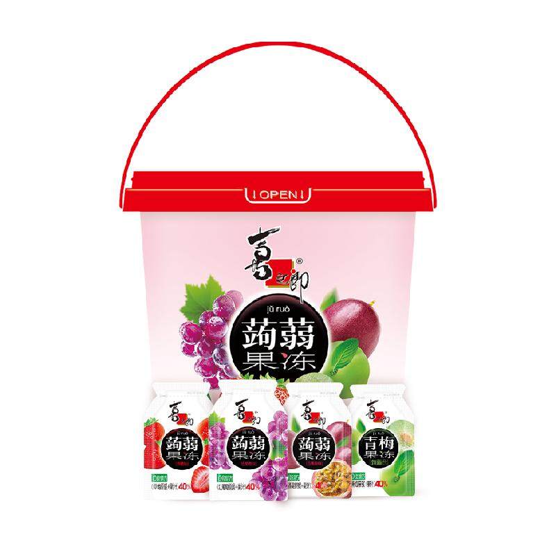 喜之郎蒟蒻果冻40%果汁520g桶装26包3口味休闲解馋魔芋儿童零食