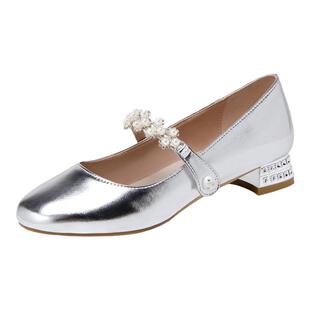 女童黑色皮鞋儿童高跟鞋公主银色钢琴走秀演出鞋水晶鞋配礼服鞋子