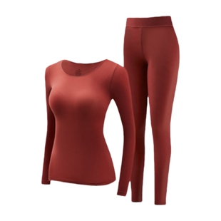 美肤衣保暖女士冬季玻尿酸超薄款肌底打底衫秋衣秋裤套装红色上衣