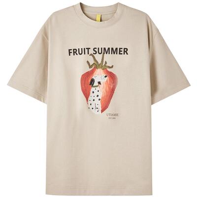 U/TI米咖色动物印花T恤女装宽松型轻薄款短袖上衣尤缇2025夏季新