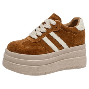 小个子9cm厚底内增高德训鞋女2025秋冬新款休闲松糕加绒真皮板鞋